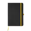 Black notebook with contrasting color elements