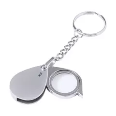 Metal keyring with magnifying glass