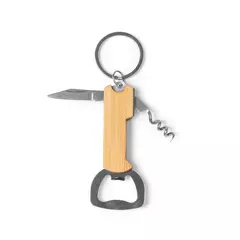 Multifunctional keychain with a knife, bottle opener and corkscrew