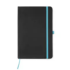 Black notebook with contrasting color elements