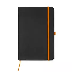 Black notebook with contrasting color elements