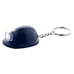 Helmet shaped keychain with an LED flashlight