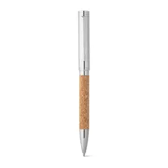Cork and metal ballpoint pen with twist mechanism