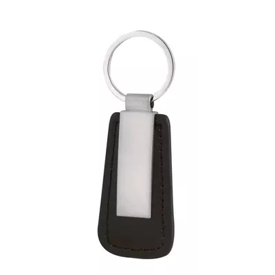 Leather keychain with metal tile