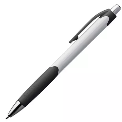 Plastic ball pen with white shaft and rubber grip