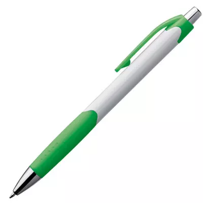 Plastic ball pen with white shaft and rubber grip