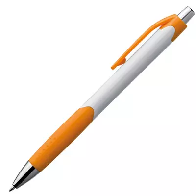 Plastic ball pen with white shaft and rubber grip