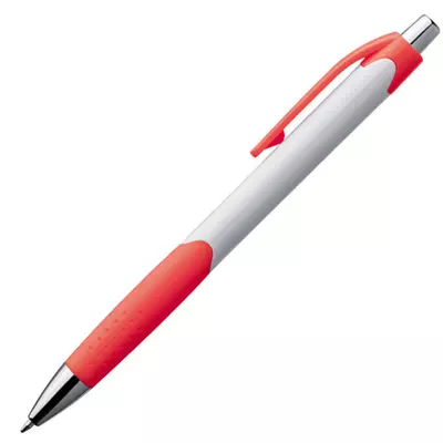 Plastic ball pen with white shaft and rubber grip