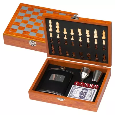 Playset with hip flask, chess and card game