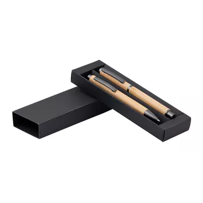 Set bamboo ball pen and roller pen in a box
