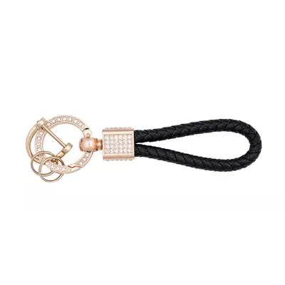 Keyring metal and vegan leather with crystals
