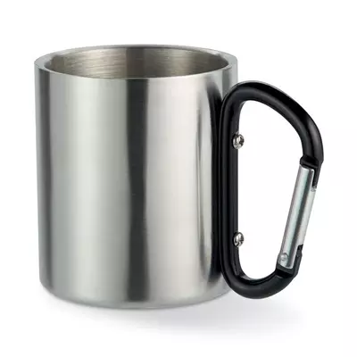 Double wall mug with carabiner handle