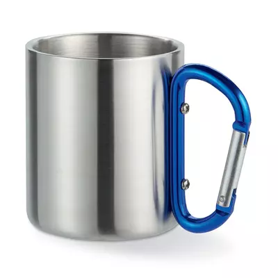 Double wall mug with carabiner handle