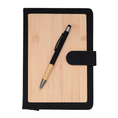 Notebook A5 with bamboo cover and metal pen