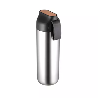 Steel thermos with bamboo on the lid