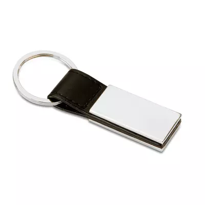PU key ring with square metal plate.