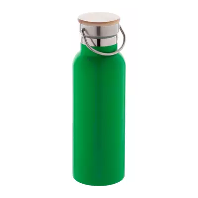 Steel thermos with bamboo lid