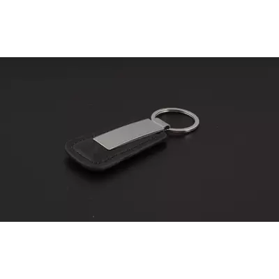 Leather keychain with metal tile