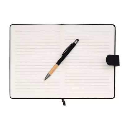 Бележник А5 с бамбукова шарка на корицата и метална химикалка