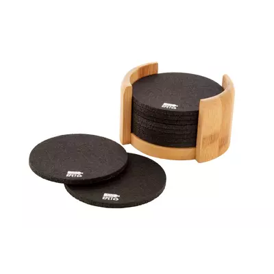 10 кръгли филц подложки в бамбукова поставка