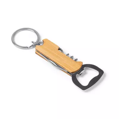 Multifunctional keychain with a knife, bottle opener and corkscrew