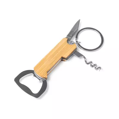 Multifunctional keychain with a knife, bottle opener and corkscrew