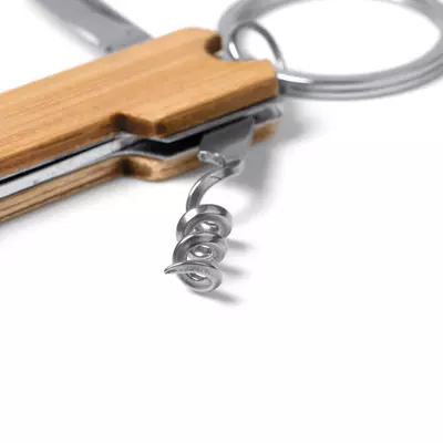 Multifunctional keychain with a knife, bottle opener and corkscrew