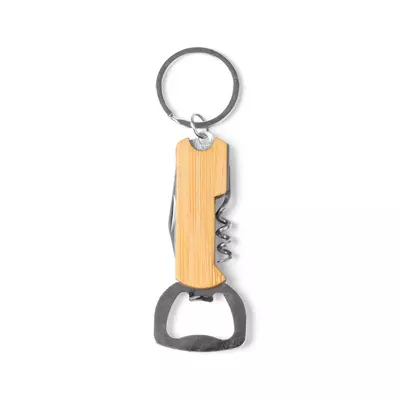 Multifunctional keychain with a knife, bottle opener and corkscrew