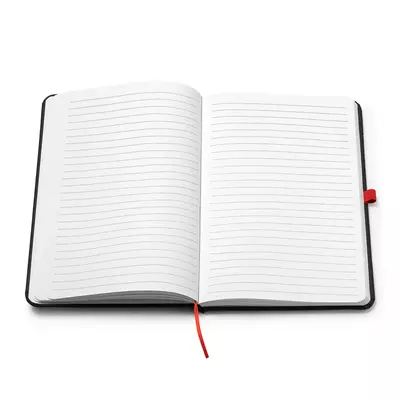 Black notebook with contrasting color elements