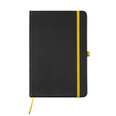 Black notebook with contrasting color elements