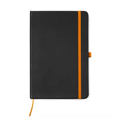 Black notebook with contrasting color elements