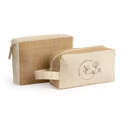 Cosmetic bag made of cotton and jute