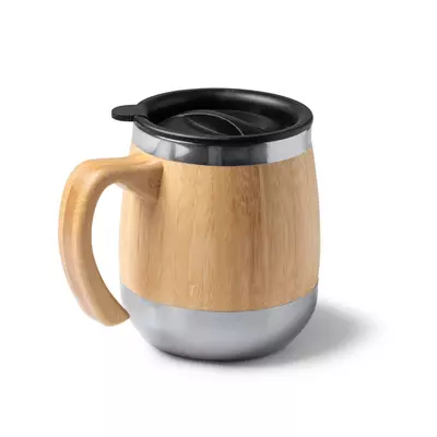Stainless steel and bamboo thermo mug 450 ml