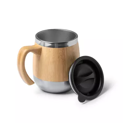 Stainless steel and bamboo thermo mug 450 ml