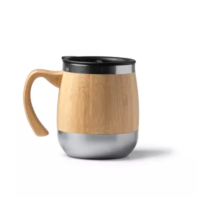 Stainless steel and bamboo thermo mug 450 ml