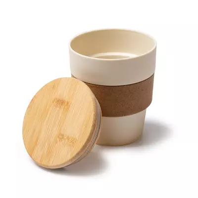 Eco cup with bamboo lid and cork grip