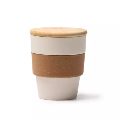 Eco cup with bamboo lid and cork grip
