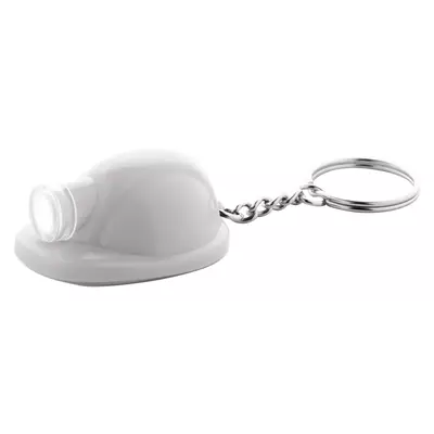 Helmet shaped keychain with an LED flashlight