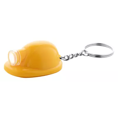 Helmet shaped keychain with an LED flashlight