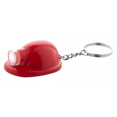 Helmet shaped keychain with an LED flashlight