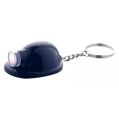 Helmet shaped keychain with an LED flashlight