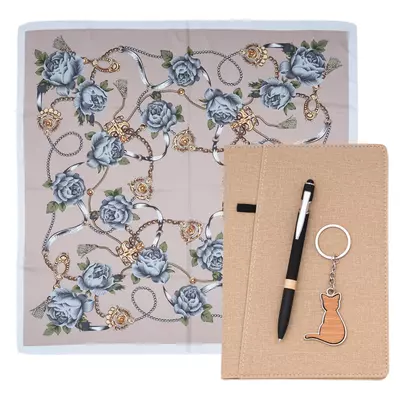 A5 notebook, ball pen and keychain set