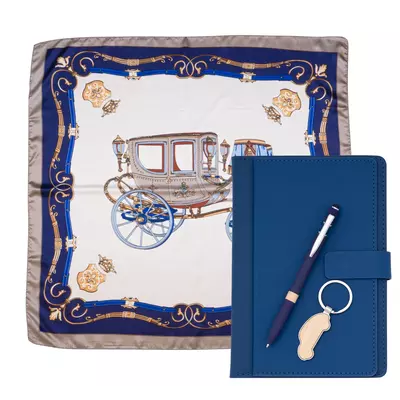 A5 notebook, ball pen, scarf and keychain set