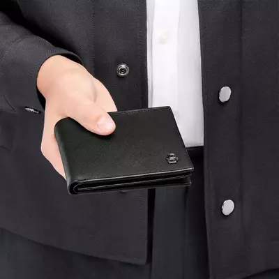 Money wallet with flap Double B Saffiano Black