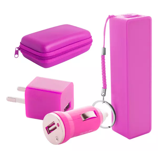 Комплект - преносима батерия 2200 мАч, зарядно за кола, USB адаптор в калъф - Rebex