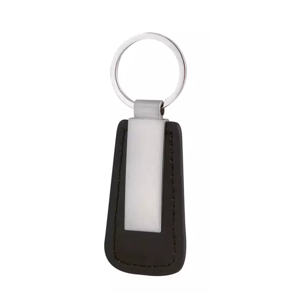 Leather keychain with metal tile
