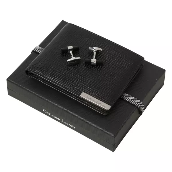 Комплект портфейл и ръкавели More Black