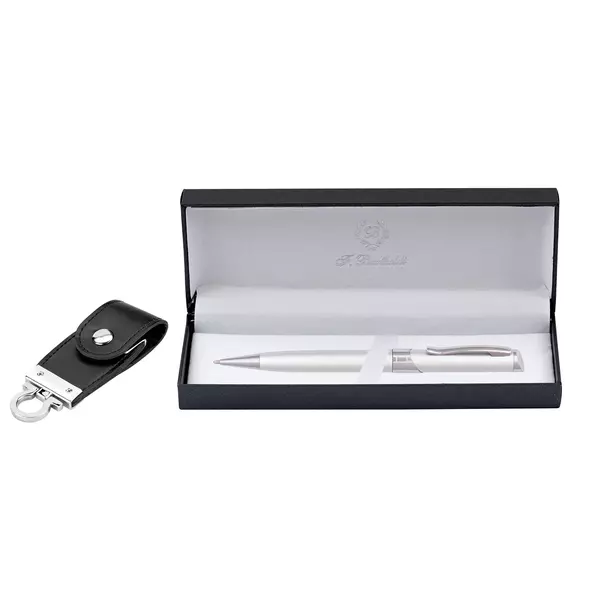 Set metal ball pen and leather USB-32GB