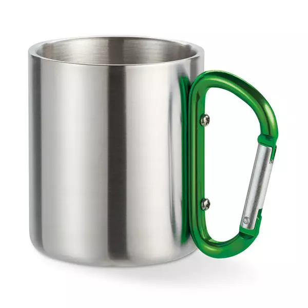 Double wall mug with carabiner handle
