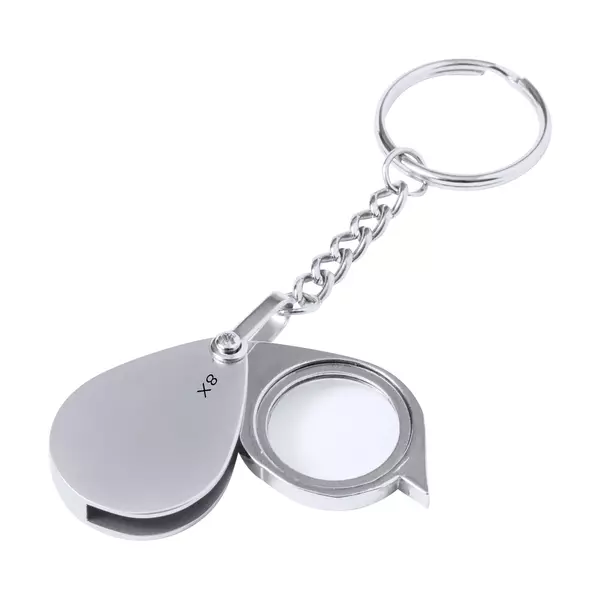 Metal keyring with magnifying glass